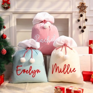Sac cadeau personnalisé de Noël, broderie de nom personnalisée, sac de rangement pour cadeaux, bordure en fausse <span class=keywords><strong>fourrure</strong></span>, sac de Noël en velours, sac du Père Noël - Product Image 3