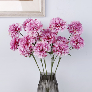 Artificial Dahlia <b>Flowers</b> Plastic <b>Silk</b> Scented 3 Heads Home Decor Wedding Arrangements - Product Image 1