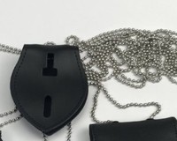 Porte-badge créatif en cuir véritable porte-badge de carte d'identité de travail d'employé de police de forme irrégulière personnalisé avec chaîne de perles