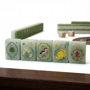Juego de Mahjong de Lujo Moderno con Fichas de Mármol Jade, Acrílico Tallado, Portátil, 160 Piezas para 4 Jugadores, Color Crema Verde, Regalo - Product Image 1