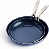 Set Wajan Keramik Anti Lengket Berlapis Intan Bebas PFAS Klasik 9.5" 11" Aman untuk Mesin Cuci Piring dan Oven, Tidak Beracun, Bahan Stainless
