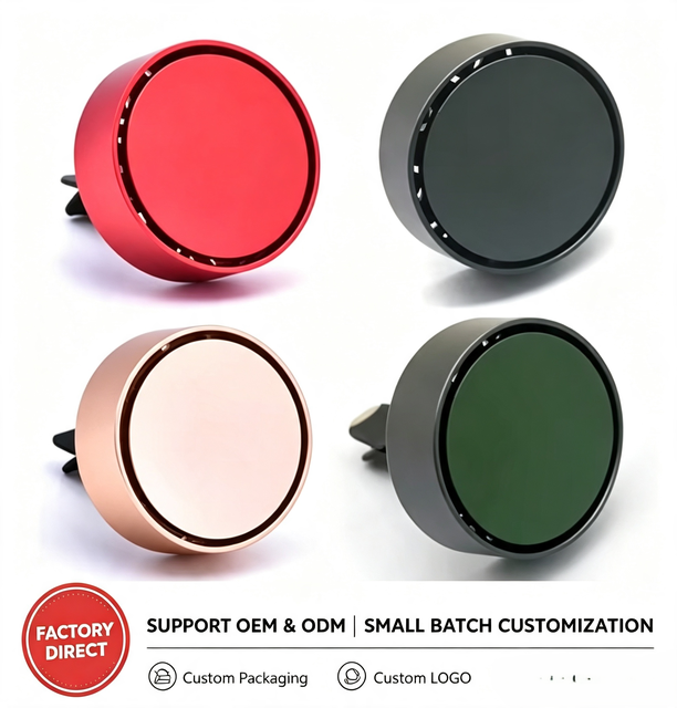 Custom Luxury Aluminum Alloy Car Air Vent Fragrance Solid Aroma Knob Clip Round Metal Shell Natural Evaporation No Electricity