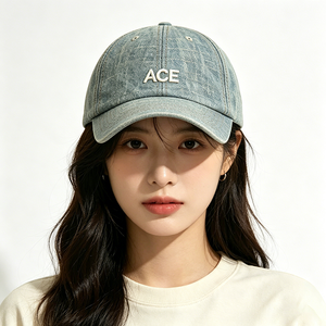 หมวกเบสบอลยีนส์วินเทจ OEM แบบ 6 แผง พร้อมโลโก้ ACE ปักลายและพิมพ์นูนยาง ขนาดเดียว - Product Image 1