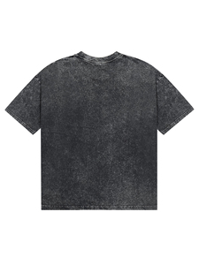 T-shirts en coton noir délavé à l'acide pour hommes, col rond, imprimé DTG lettres brisées, coupe décontractée, respirants - Product Image 2