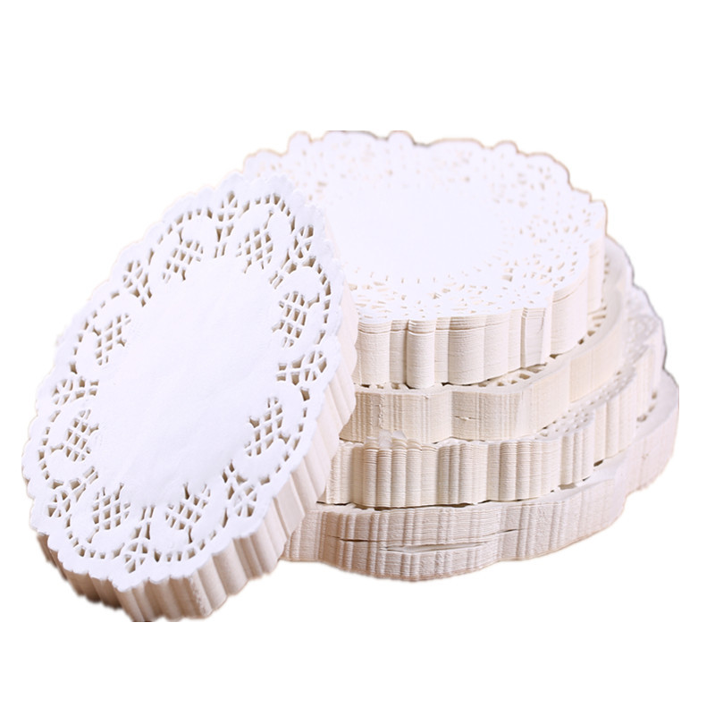 HARFINGTON 150pcs Lace Paper Doilies 13.8 X 10.5 Inch White Oval Disposable Decorative Paper Placemats Hollow Flower Absorbing Papers For Cakes Desserts Food Decoration Wedding Birthday