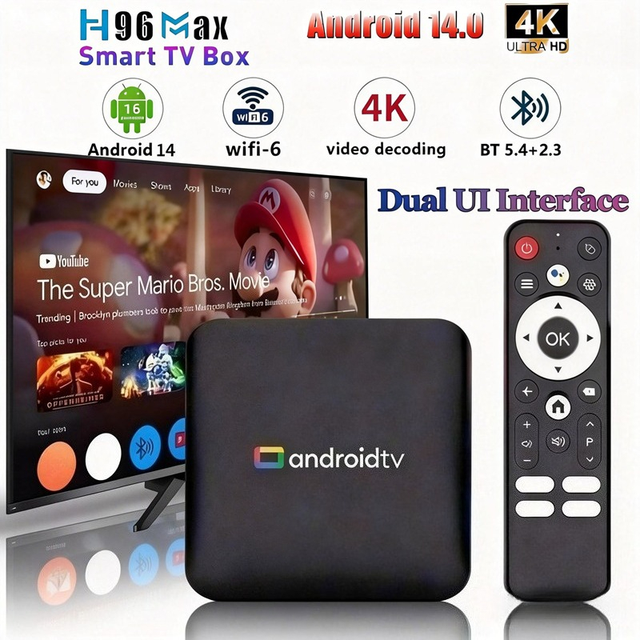 H96 Max Android14 TV Box 2GB 16GB Quad Core Amlogic S905 4K UHD WiFi2.4G/5G&BT4.0 Streaming for YouTube