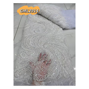 Tutto il tessuto di pizzo di perline con paillettes pesante densità cucito a mano con perla ricamata abito da sera da sposa materiale pizzo africano - Product Image 1