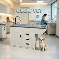 Table de manipulation des animaux OSCAT avec cadre en bois, plateau en acier inoxydable 304, robinet d'eau rétractable, dimensions L1400xW600xH880mm