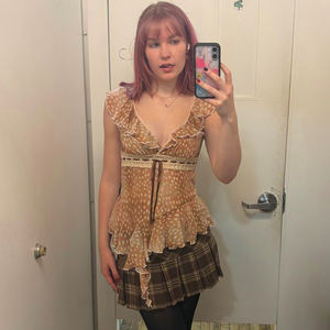 Camiseta de punto transpirable con estampado de ciervo Y2K para mujer, cuello en V, dobladillo con volantes, blusa de manga corta estilo Fairycore, fresca para el verano - Product Image 5