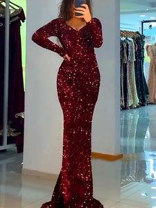 Gaun Malam Lengan Panjang untuk Wanita, Gaun Malam Pesta Dansa Putri Duyung Leher V Elastis Berpayet Gaun Panjang Lengan Panjang Warna Hitam Mewah untuk <span class=keywords><strong>Prom</strong></span> Wanita - Product Image 3