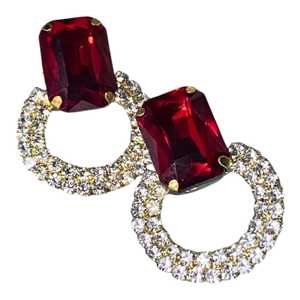 ต่างหูเม็ดเล็กชุบทองแบบโมเดิร์นต่างหูเพชรสีแดงเครื่องประดับงานหัตถกรรมโลหะแฟชั่น - Product Image 1