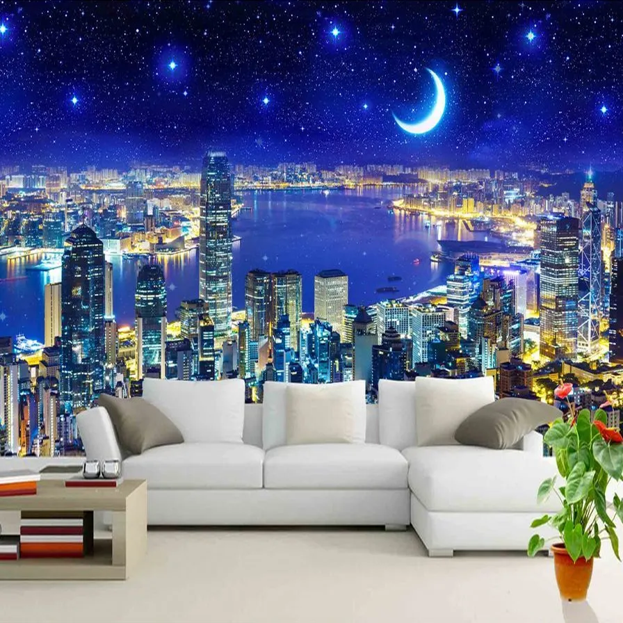 3D Zimmer Tapete Nach Wandbild vlies Stadt Nächte Sterne Sky Wohnzimmer Schlafzimmer TV Hintergrund Foto HD Bild wandbild Tapete