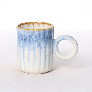แก้วเซรามิกมีหูจับ ลายเคลือบสีน้ำเงินขาว สำหรับดื่มชา กาแฟ - Product Image 4