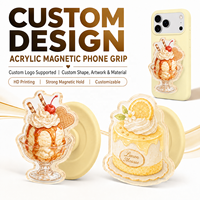 Support et poignée magnétique personnalisés en acrylique pour téléphone avec base givrée pour coque de téléphone, impression HD, support polyvalent et robuste pour selfies