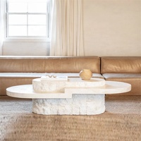Table basse de luxe moderne extensible en marbre travertin à colonnes cannelées pour salon, hôtel, appartement, villa, chambre à coucher