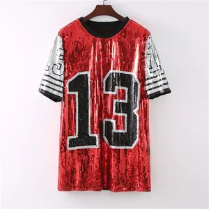 Personalizzato qualsiasi numero maglia sportiva casual con paillettes t shirt lunga con sfondo di paillettes abiti gonna numero 13 maglia di paillettes da donna - Product Image 3