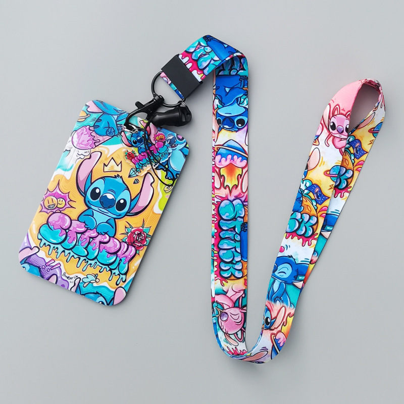 Newest Anti-Lost Lovely Cartoon Stitch Card Holder Lanyards Custom Student Worker ID Name Badge Credit Card Case Cover Lanyard Image 4