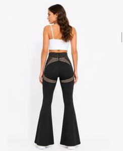 Pantaloni da donna a vita alta a tinta unita, a gamba svasata, con elastico in vita, lunghezza intera, senza cuciture, stile casual estivo - Product Image 2