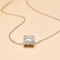 Collier pendentif coulissant en argent sterling S925 plaqué or 14 carats avec chaîne et zircon cubique rond, bijoux pour femmes, prix de gros