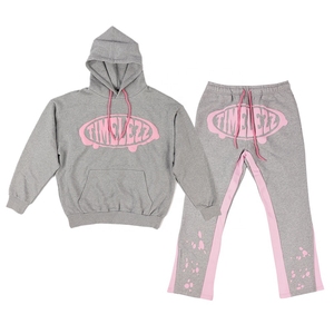 Chándal acampanado con estampado de logotipo personalizado, pantalones de chándal acampanados de peso pesado de algodón y conjuntos de sudadera, conjuntos de chándal Unisex - Product Image 1