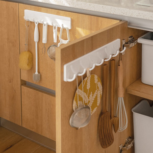 Adhesive Kitchen Hooks 5 7 Hook <b>White</b> Gray Pet Material For Spoons Spatulas Wall Mounting - Product Image 1