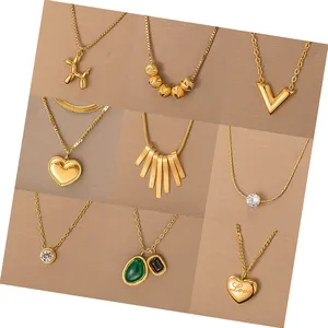 Custom Wholesale Butterfly Pearl Letter initial Stainless Steel Gold Zircon Heart Star Moon Necklaces Jewelry Women