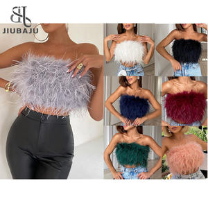 Tops de tubo sexys con hombros descubiertos para <span class=keywords><strong>mujer</strong></span>, camiseta sin mangas de <span class=keywords><strong>plumas</strong></span> esponjosas, Crop Tops verdes para <span class=keywords><strong>mujer</strong></span> - Product Image 1