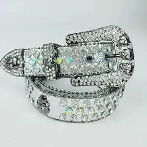 2023 nuevo diseñador fabricación al por mayor cinturones de cuero Pu hebilla brillante tachonado diamante cristal cinturón Bb Simon cinturones hombres