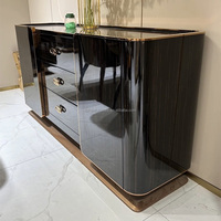 Buffet de style européen avec tiroir Buffet de rangement fonctionnel pour salon de luxe Buffet en acier inoxydable noir brillant