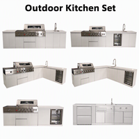 Îlot de cuisine extérieur modulaire en acier inoxydable avec barbecue à gaz intégré, brûleur latéral, réfrigérateur extérieur et évier pour patio et jardin