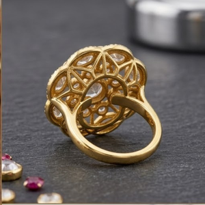 925 Silver Polki Kundan <b>Cocktail</b> <b>Ring</b> <b>Gold</b> Adjustable Statement Jewelry for Design Pave Setting Women's Party Jewelry - Product Image 5