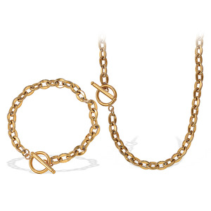 Stainless Steel Ot Buckle Necklace And <b>Bracelet</b> <b>Set</b> Gold For Women Everyday Wear Geometric Design - Product Image 5