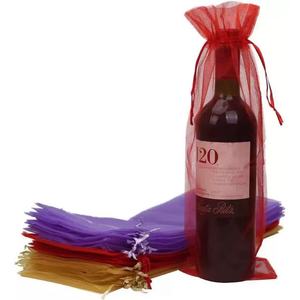 Bolsa de Regalo para Vino Tinto con Logotipo Personalizado 15X38, Bolsa Larga de Satén y Malla con Cordón para Guardar Vino y Azúcar - Product Image 3