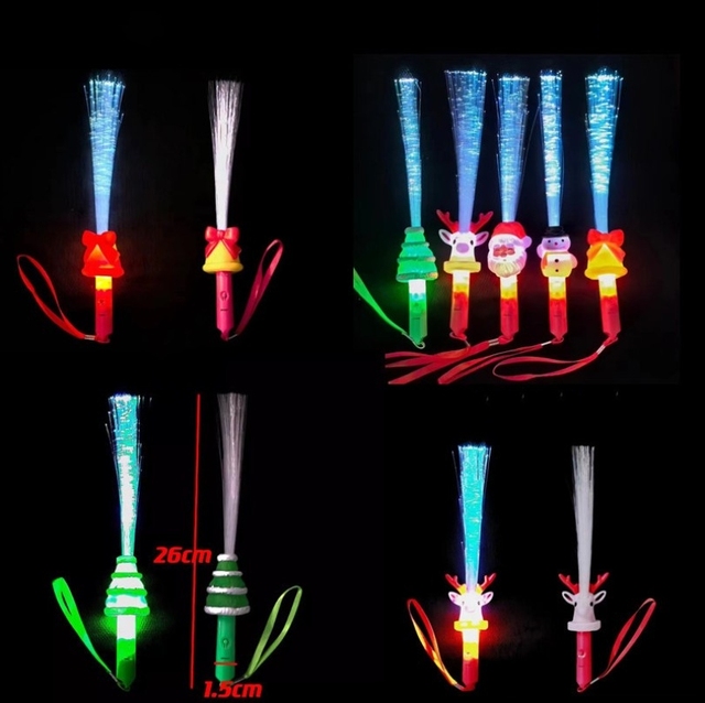 LED Christmas Series Fiber Optic Plastic Glow Stick Changing Flashing Light Up Sticks Wands Concert Party Kids Toys