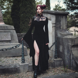 Disfraz de Bruja para Halloween, Vestido Gótico con Encaje, Cintura Alta, Falda <span class=keywords><strong>Maxi</strong></span> Sexy con Abertura, Estilo Europeo-Americano, Mangas Campana - Product Image 1