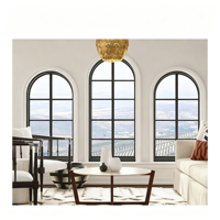 Fenêtre en aluminium de style français pour villa moderne, avec grille anti-ouragan et grands vitrages pour maison