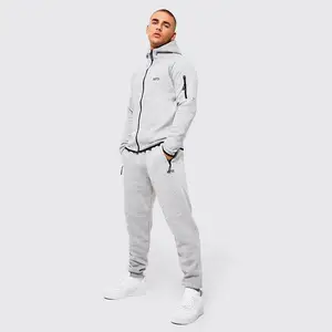 Men Striped Detail Zip Hooded Tracksuit Sports Training Long Sleeve Pullover Hoodie And Trouser Private Logo Men Tracksuit
