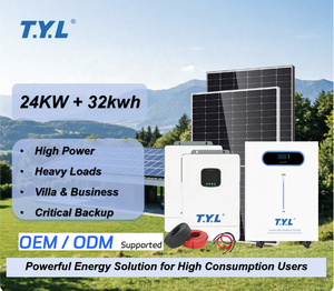 ระบบพลังงานแสงอาทิตย์แบบไฮบริด T.Y.L 24KW สำหรับใช้งานนอกระบบและในระบบ พร้อมชุดอุปกรณ์ครบชุด รวมถึงแบตเตอรี่ลิเธียมคลื่นไซน์บริสุทธิ์ สำหรับใช้ในบ้าน - Product Image 1