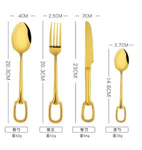 Ensemble de couverts DFU9 plaqués or, polis miroir, avec poignée à boucle carrée, couteau, fourchette et cuillère, pour cadeau, mariage, fête - Product Image 5