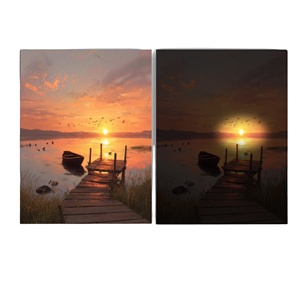 Arte Mural de <span class=keywords><strong>Paisaje</strong></span> con Luz LED, Pintura de <span class=keywords><strong>Atardecer</strong></span> en Lienzo, Cuadro con Luz LED para Decoración de Pared de Sala de Estar - Product Image 1