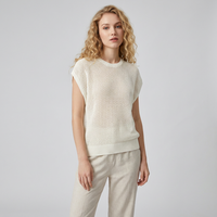 Débardeur Femme en Mélange Lin Coton Lavable en Machine, Tricot Ouvert Creux Sans Manches, Polyester Recyclé pour la Vente en Gros