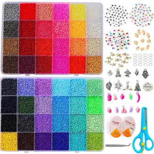 Hobbyworker 2mm 3mm 4mm Glass Seed Beads Jewelry Making Kit with Alphabet Beads Charms for Adults Girls Diy Bracelet Set J0440