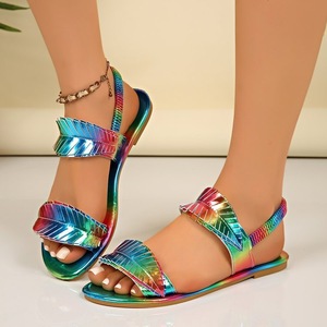 New Large Fairy Style Gentle Flat Bottom Women <b>Sandals</b> Fashion Leaf Decoration <b>Elastic</b> Band Casual Open Toed Beach <b>Sandals</b> - Product Image 2