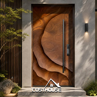 Porte d'entrée en bois de luxe moderne avec design en relief 3D, porte en bois massif sur mesure pour villa, maison, intérieur, extérieur