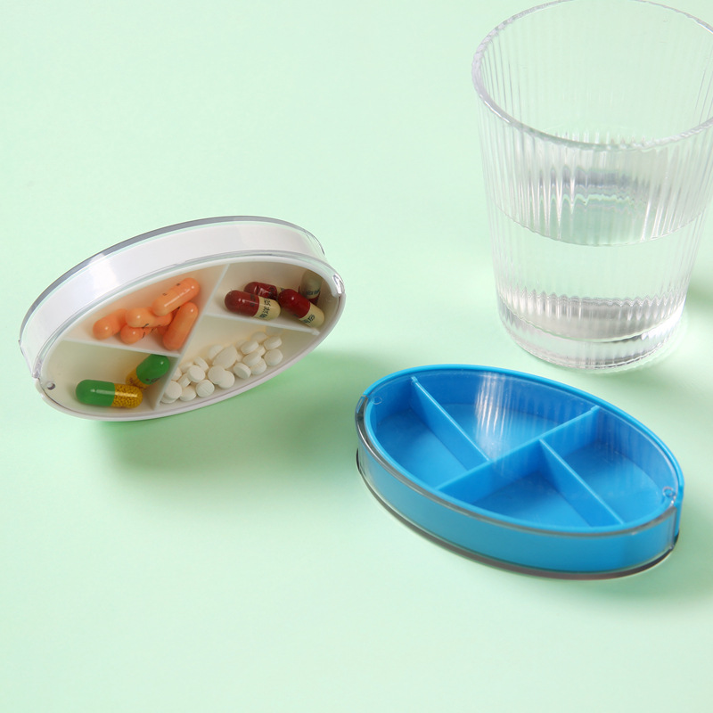 New Portable 4-Cell Rotating Medicine Box Sealed Medicine Easy Open Plastic Capsule Pill Box