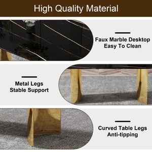 Modern Minimalist Dining <b>Table</b> Black Patterned Glass Desktop Golden Metal Legs Eco-friendly Durable Home Furniture for Hotels - Product Image 5