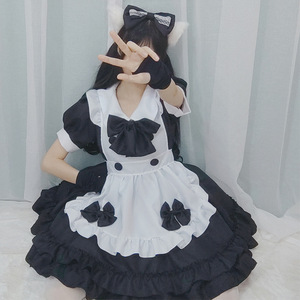 Tenue de serveuse Lolita Sweet Maid noire à manches courtes en polyester tissé pour femme - Product Image 2
