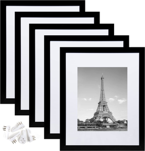 Wholesale Black <strong>Picture</strong> <strong>Frame</strong> Set Gallery Wall <strong>Frame</strong> Set Thin <strong>Border</strong> with White Mat Wall Mounting Hardware for Home Decor - Product Image 6