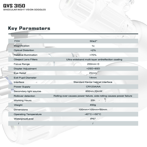 QCNV QVS3150 FOV50 °   Lunettes de vision nocturne FOM1800+ pour opérations tactiques, tube intensificateur d'image Mx10160 GEN2+ - Product Image 4