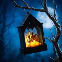 Lampe d'ambiance d'Halloween de haute qualité à motif chauve-souris avec décoration balai de sorcière pour la décoration de fenêtre d'Halloween, silhouette effrayante